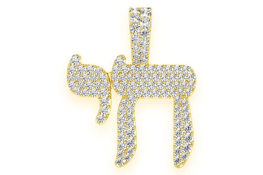 CHAI HEBREW DIAMOND PENDANT 14K SOLID GOLD .75CTW