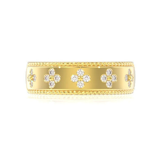 DIAMOND CLOVER ROPE BAND RING 14K SOLID GOLD 0.25CTW