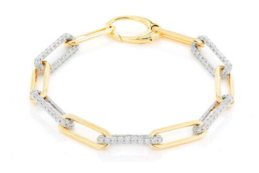 ELONGATED ROLO LINK DIAMOND BRACELET 14K SOLID GOLD 3.25CTW
