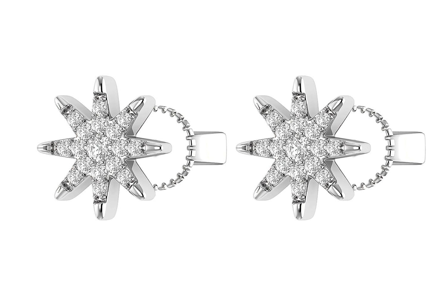 EIGHT POINT STAR STUD EARRINGS 14K SOLID GOLD 0.20CTW