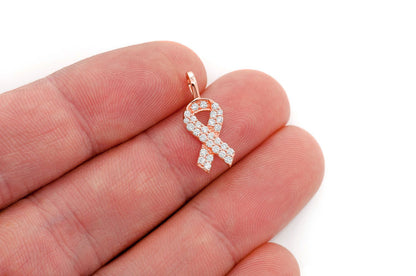 AWARENESS RIBBON DIAMOND PENDANT 14K SOLID GOLD .25CTW