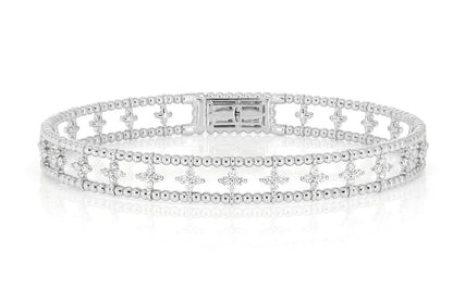 DIAMOND BEADED OPEN FOUR PETAL FLEX BANGLE BRACELET 0.65CTW 14K SOLID GOLD