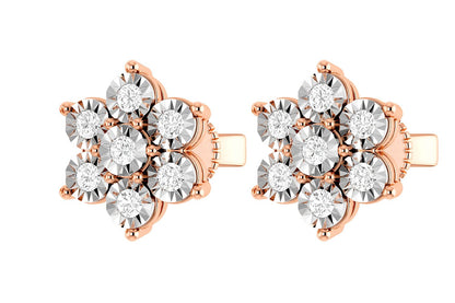 6 POINT DIAMOND FLOWER STUD EARRINGS 14K SOLID GOLD 0.65CTW