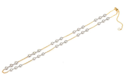 TRIO BEZEL SET DIAMOND NECKLACE CONNECTED 14K SOLID GOLD 3.65CTW