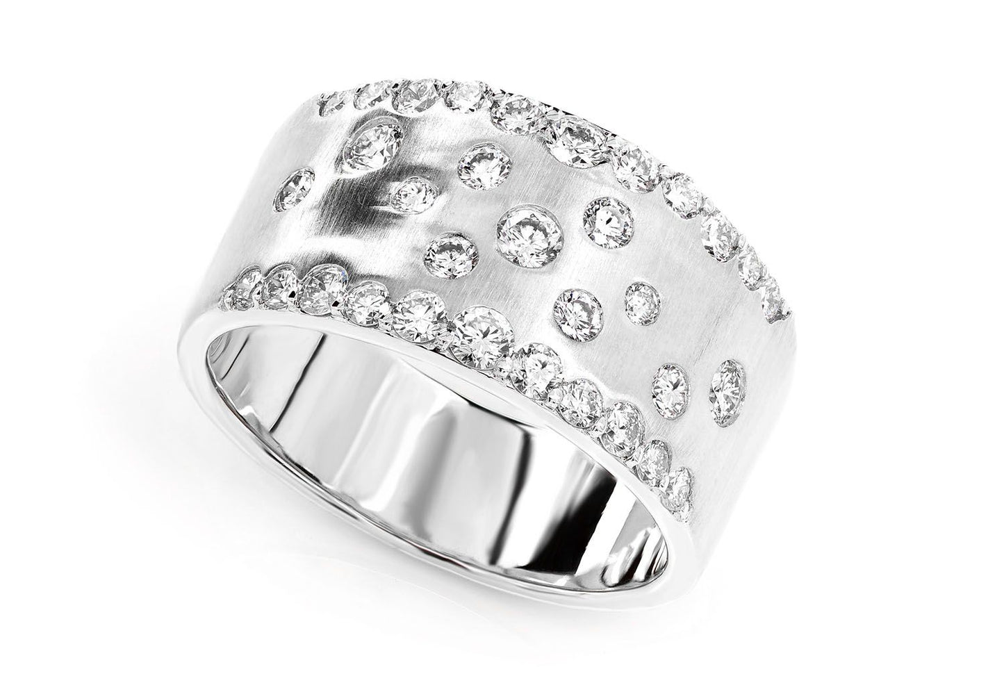 TWO ROW SCATTERED GYPSY SET DIAMOND BAND RING 14K SOLID GOLD 0.85CTW