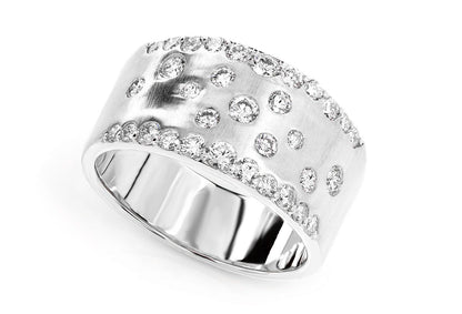 TWO ROW SCATTERED GYPSY SET DIAMOND BAND RING 14K SOLID GOLD 0.85CTW