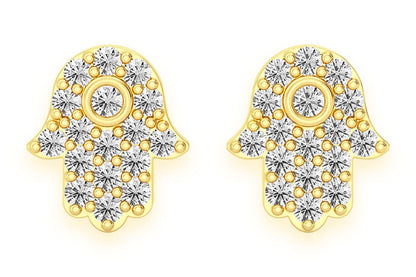 CERCEI CU DIAMANTE HAMSA, AUR MASIV DE 14K, 0.20CT