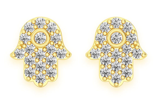 HAMSA STUD DIAMOND EARRINGS 14K SOLID GOLD 0.20CTW