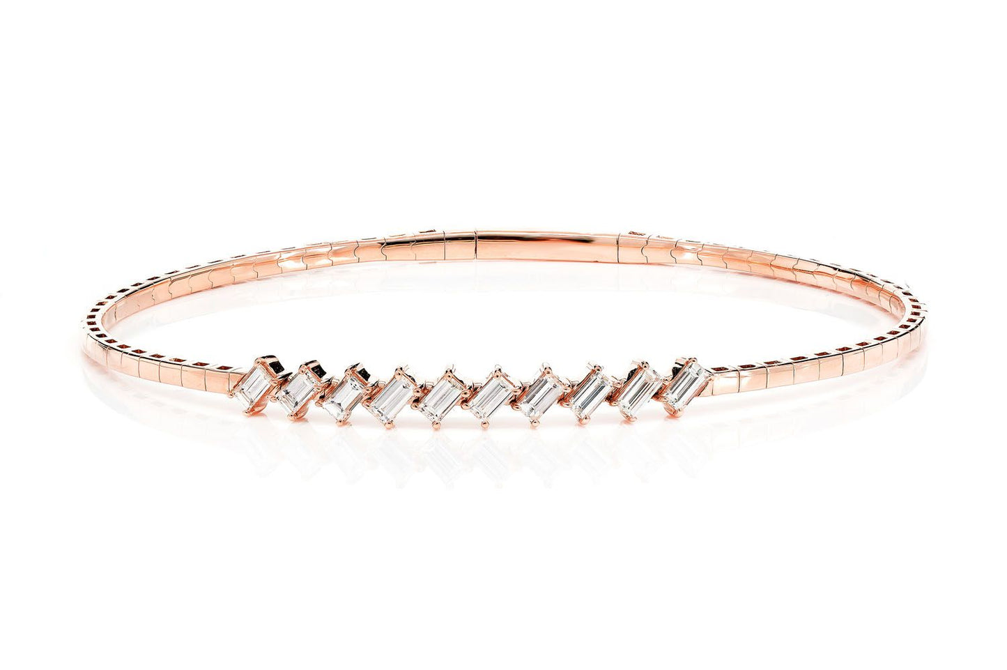 SLANTED BAGUETTE DIAMOND HINGE BRACELET 14K SOLID GOLD 0.90CTW