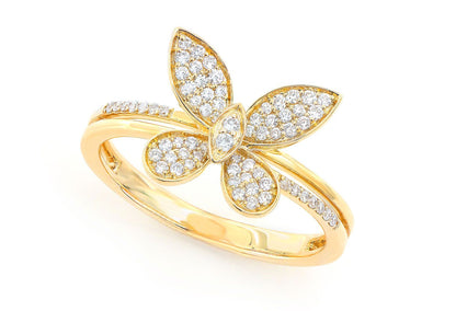 INEL MODĂ CU DIAMANTE CU ARIPI DE FLUTURE, AUR MASIV DE 14K, 0.30CTW