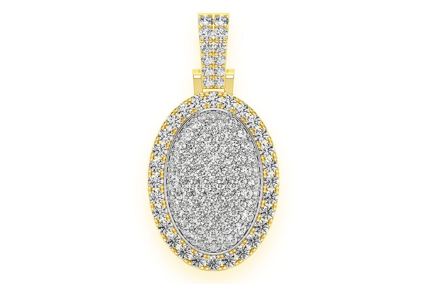 OVAL PILLOW DOUBLE LAYER DIAMOND PENDANT 14K SOLID GOLD 2.50CTW