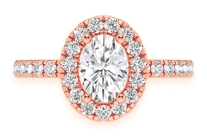 THAV - 0.75CT OVAL SOLITAIRE - SCALLOP HALO ONE ROW - DIAMOND ENGAGEMENT RING