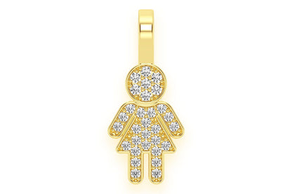 GIRL DIAMOND PENDANT 14K SOLID GOLD 0.10CTW
