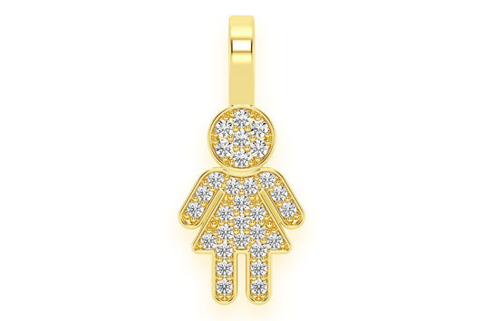 GIRL DIAMOND PENDANT 14K SOLID GOLD 0.10CTW