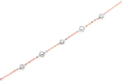 SQUARE BEAD & BEZEL DIAMOND BRACELET 14K SOLID GOLD 0.05CTW