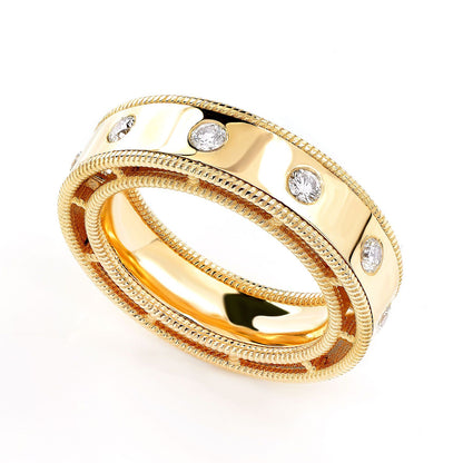 BORDER DETAIL GYPSY SET DIAMOND BAND RING 14K SOLID GOLD 0.45CTW