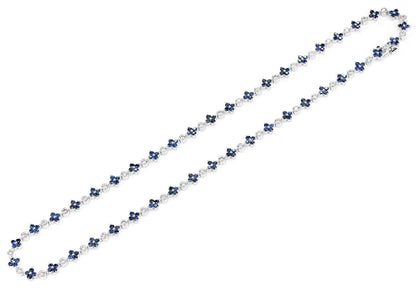 SAPPHIRE FLOWER AND DIAMOND BEZEL NECKLACE 14K SOLID GOLD 1.65CTW