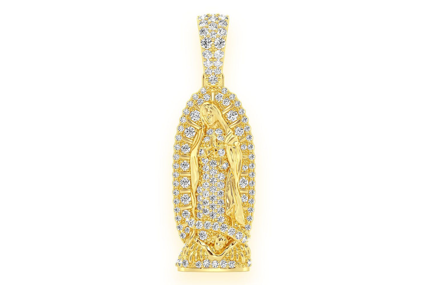 VIRGIN DE GUADALUPE DIAMOND PENDANT 14K SOLID GOLD 0.65CTW
