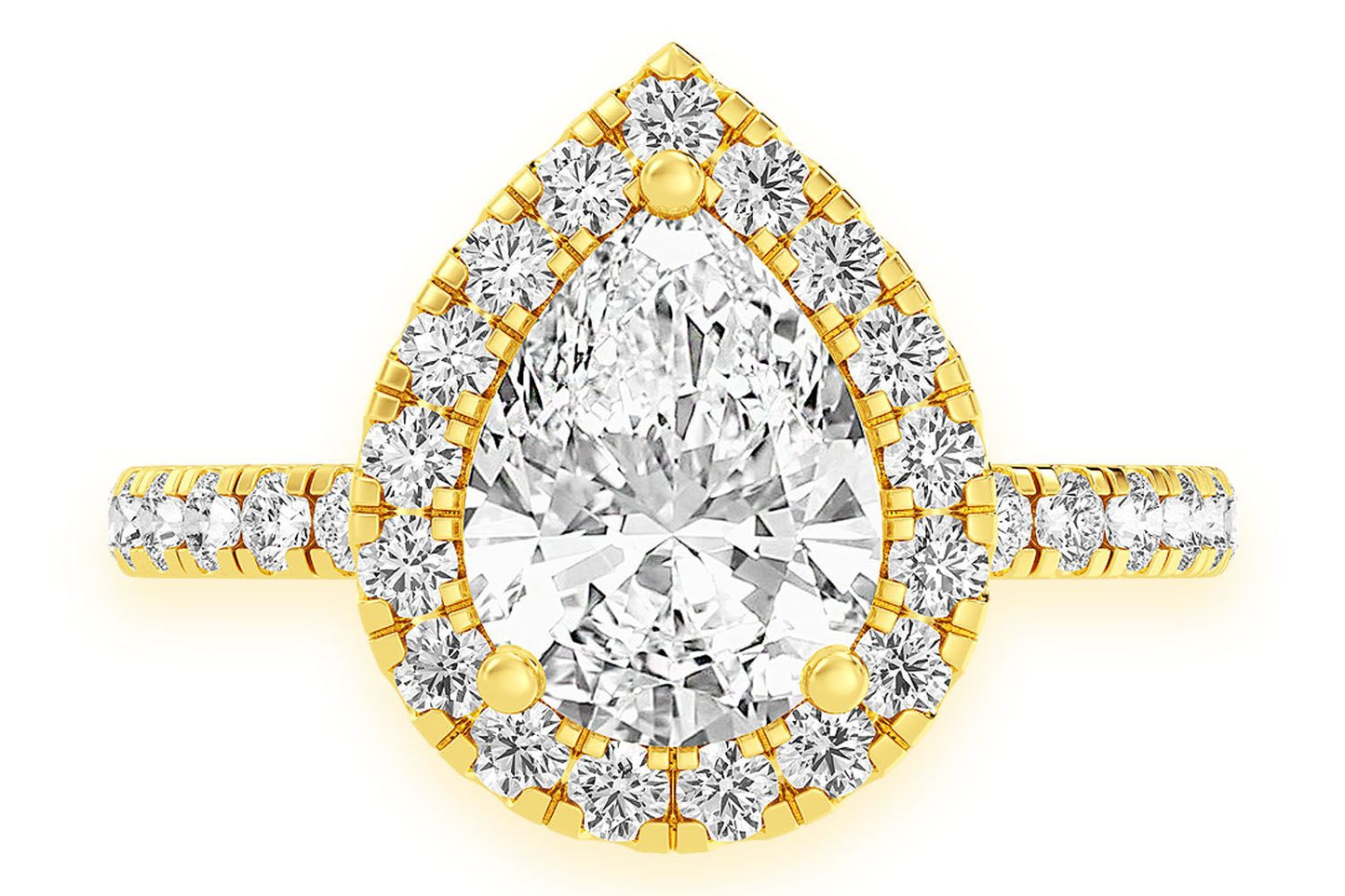 THAV - 1.50CT PEAR SOLITAIRE - SCALLOP HALO ONE ROW - DIAMOND ENGAGEMENT RING