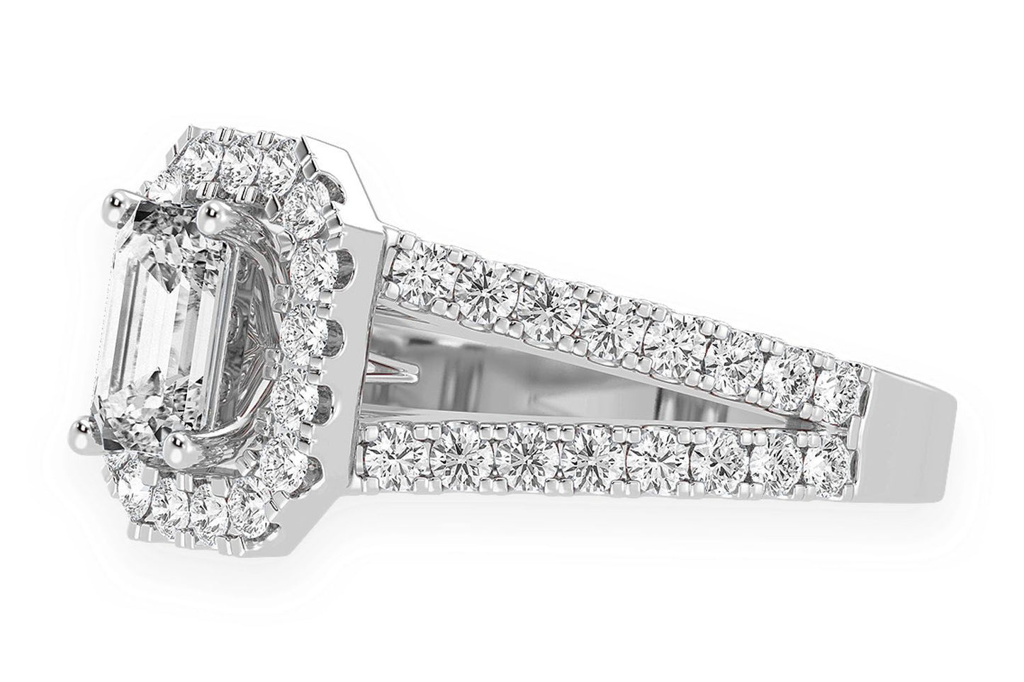 SPHINX - 0.75CT EMERALD CUT SOLITAIRE - HALO SPLIT SHANK - DIAMOND ENGAGEMENT RING