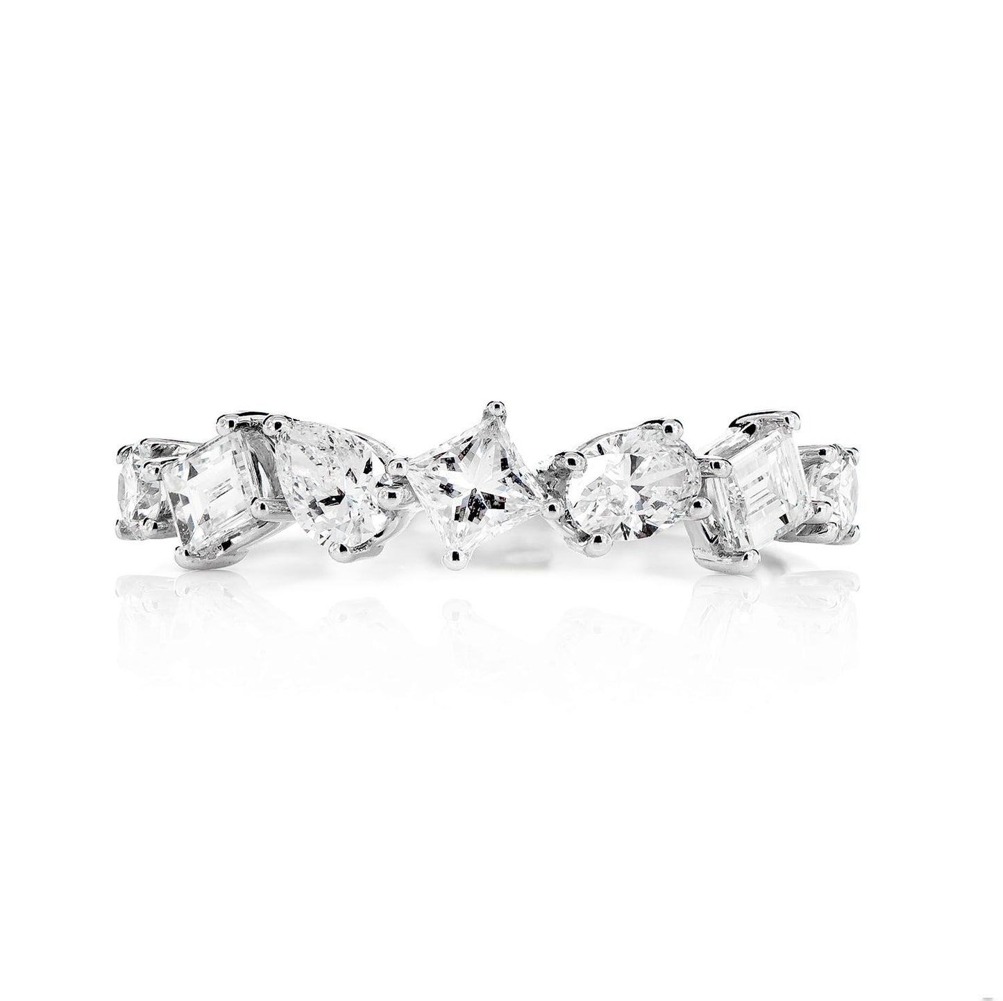 SEVEN STONE MULTI SHAPE DIAMOND BAND RING 14K SOLID GOLD 0.90CTW