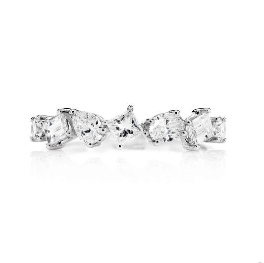 SEVEN STONE MULTI SHAPE DIAMOND BAND RING 14K SOLID GOLD 0.90CTW