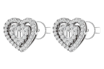 HEART BAGUETTE DIAMOND STUD EARRINGS 14K SOLID GOLD 0.80CTW