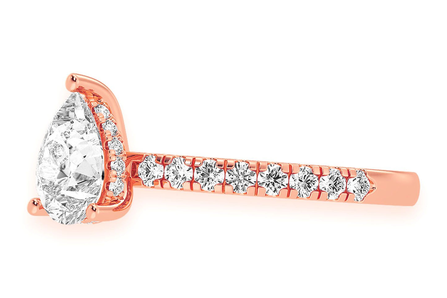 THINN - 1.00CT PEAR SOLITAIRE - ONE ROW UNDER HALO - DIAMOND ENGAGEMENT RING