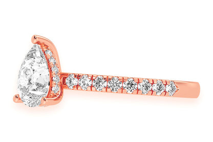 THINN - 1.00CT PEAR SOLITAIRE - ONE ROW UNDER HALO - DIAMOND ENGAGEMENT RING